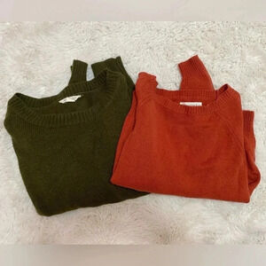 Aeropostale orange open shoulder knit sweater sz XS & green knit sweater